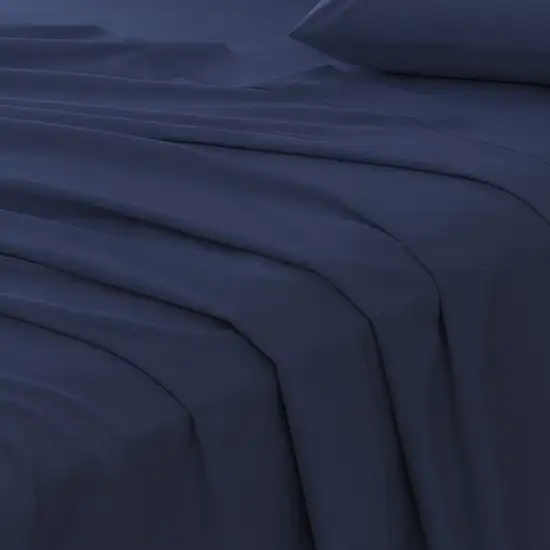 Three Piece Navy Blue Cotton Twin XL Sheet Set Photo 5
