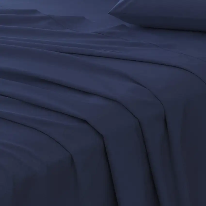 Three Piece Navy Blue Cotton Twin XL Sheet Set Photo 5