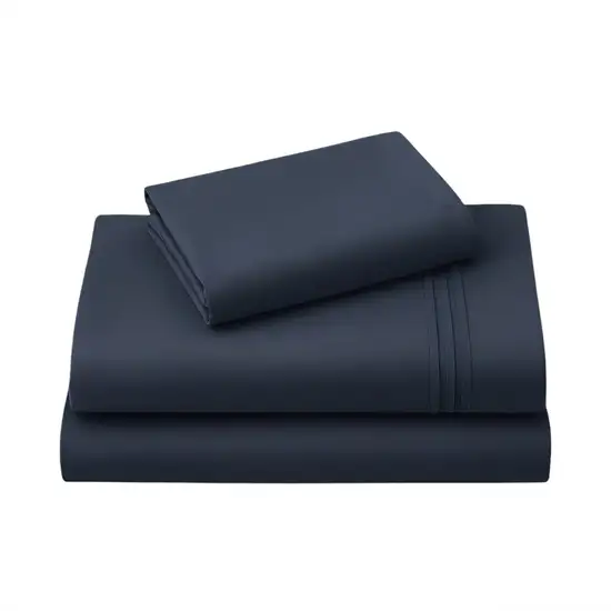 Three Piece Navy Blue Cotton Twin XL Sheet Set Photo 2