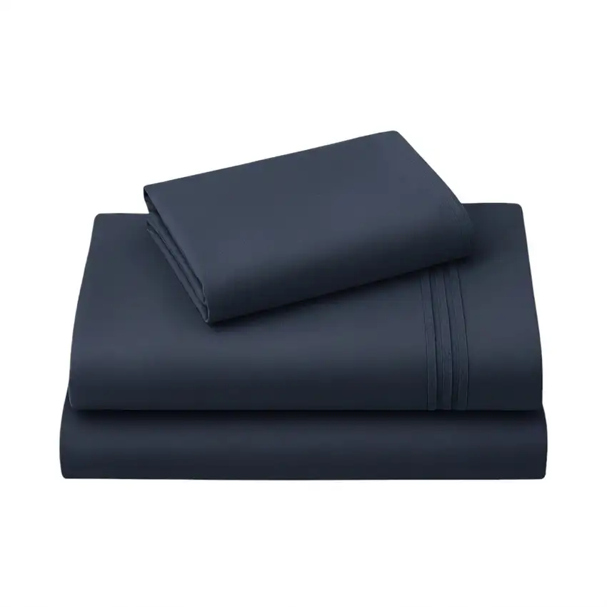 Three Piece Navy Blue Cotton Twin XL Sheet Set Photo 2