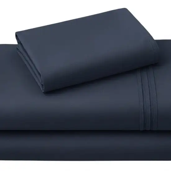 Three Piece Navy Blue Cotton Twin XL Sheet Set Photo 4