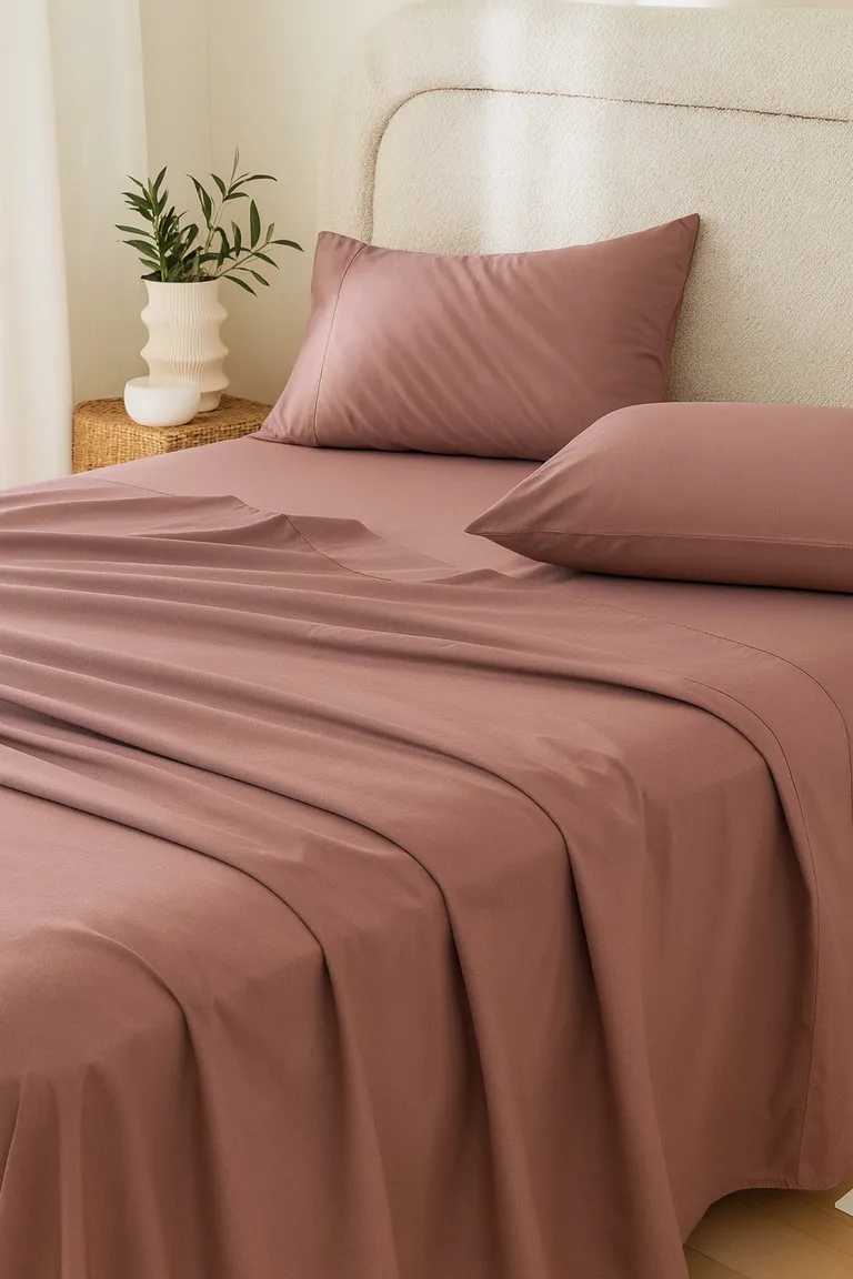 Three Piece Pink Cotton Twin Sheet Set Photo 2