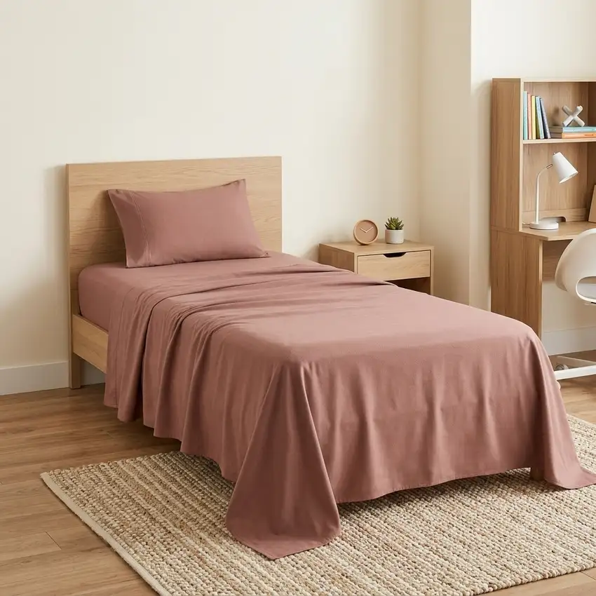 Three Piece Pink Cotton Twin XL Sheet Set Photo 1