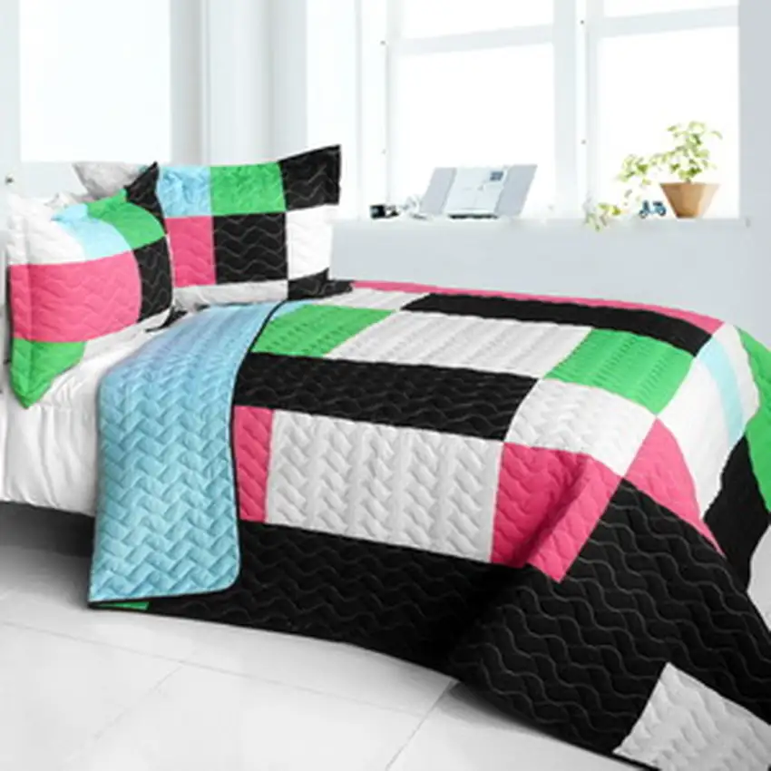 Throb of Encounters -  3PC Vermicelli - Quilted Patchwork Quilt Set (Full/Queen Size) Photo 2
