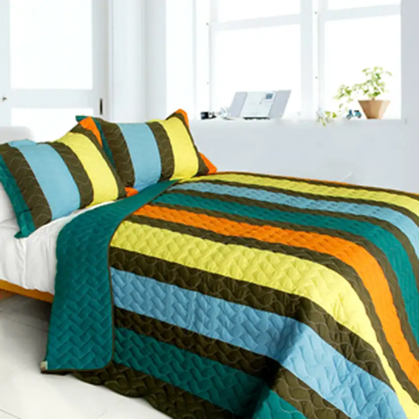 Time Chain -  3PC Vermicelli-Quilted Patchwork Quilt Set (Full/Queen Size) Photo 1