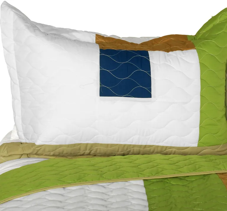 Timeless - A - Vermicelli-Quilted Patchwork Geometric Quilt Set Full/Queen Photo 2