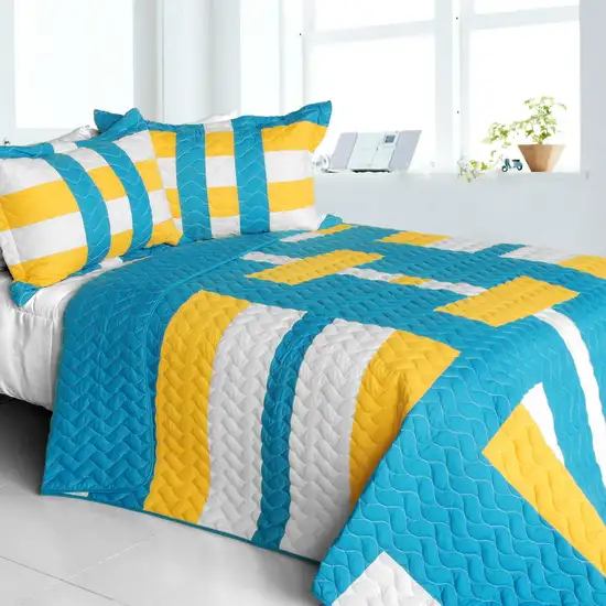 Tower Vienna -  Vermicelli-Quilted Patchwork Geometric Quilt Set Full/Queen Photo 1