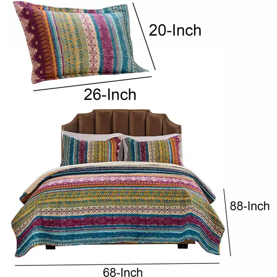 Tribal Motif Print Cotton Twin Quilt Set with 1 Pillow Sham Photo 4