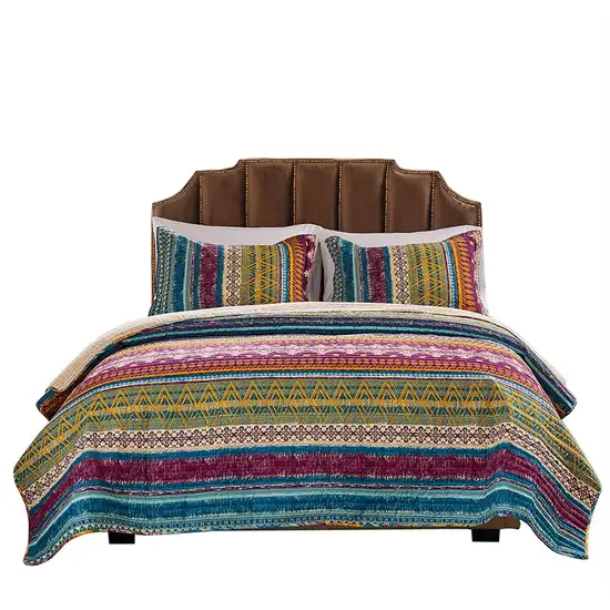 Tribal Motif Print Cotton Twin Quilt Set with 1 Pillow Sham Photo 1