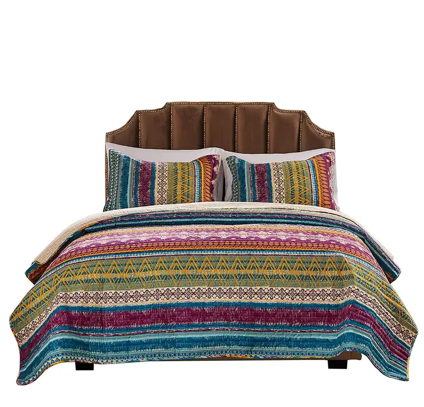 Tribal Motif Print Cotton Twin Quilt Set with 1 Pillow Sham Photo 1