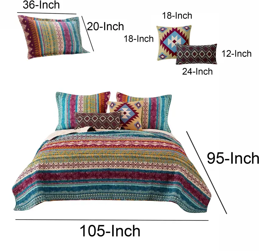 Tribal Print King Quilt Set with Decorative Pillows Photo 4