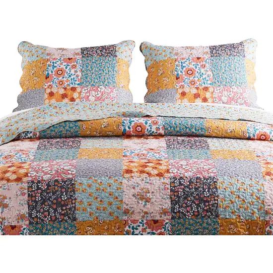Turin 36 Inch King Pillow Sham, Patchwork Floral Print, Soft Microfiber Photo 2