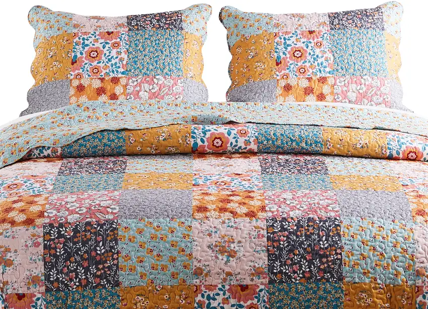 Turin 36 Inch King Pillow Sham, Patchwork Floral Print, Soft Microfiber Photo 2