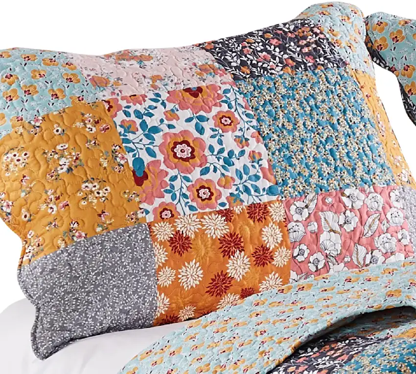 Turin 36 Inch King Pillow Sham, Patchwork Floral Print, Soft Microfiber Photo 4