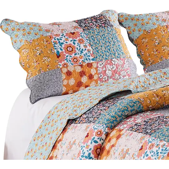 Turin 36 Inch King Pillow Sham, Patchwork Floral Print, Soft Microfiber Photo 1