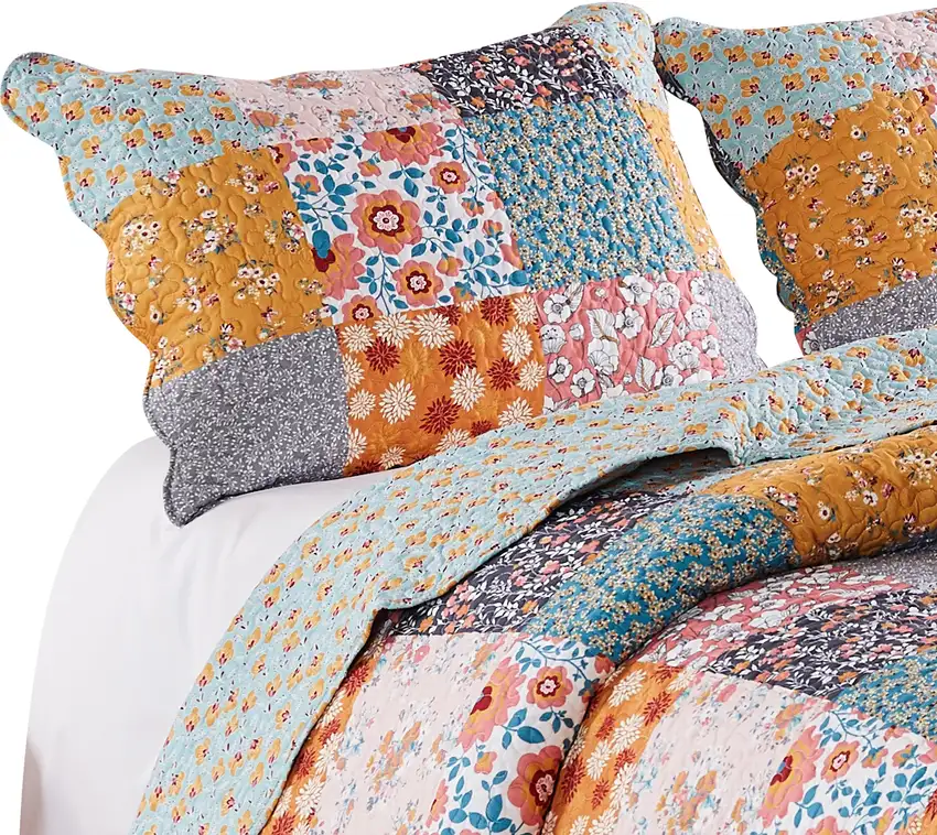Turin 36 Inch King Pillow Sham, Patchwork Floral Print, Soft Microfiber Photo 1