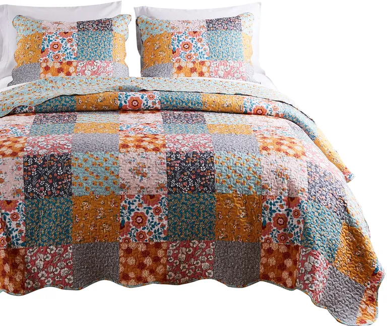 Turin 36 Inch King Pillow Sham, Patchwork Floral Print, Soft Microfiber Photo 3