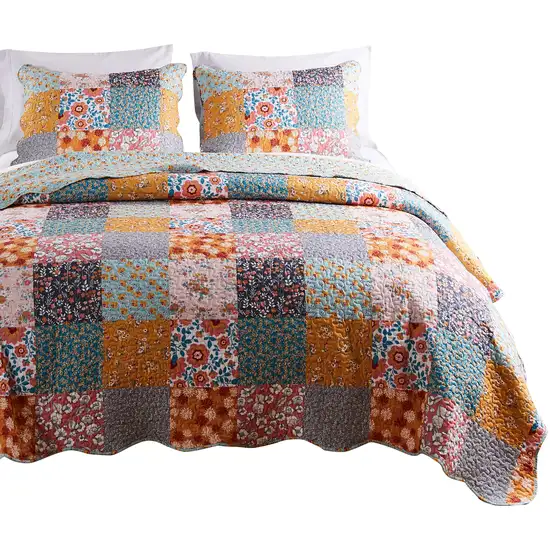 Turin 36 Inch King Pillow Sham, Patchwork Floral Print, Soft Microfiber Photo 3