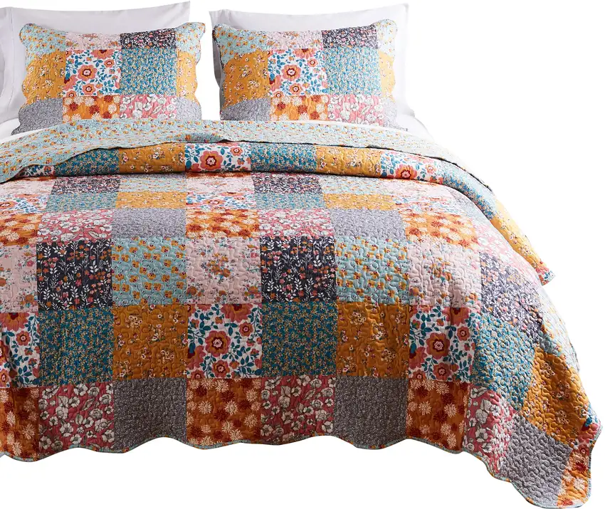 Turin 36 Inch King Pillow Sham, Patchwork Floral Print, Soft Microfiber Photo 3