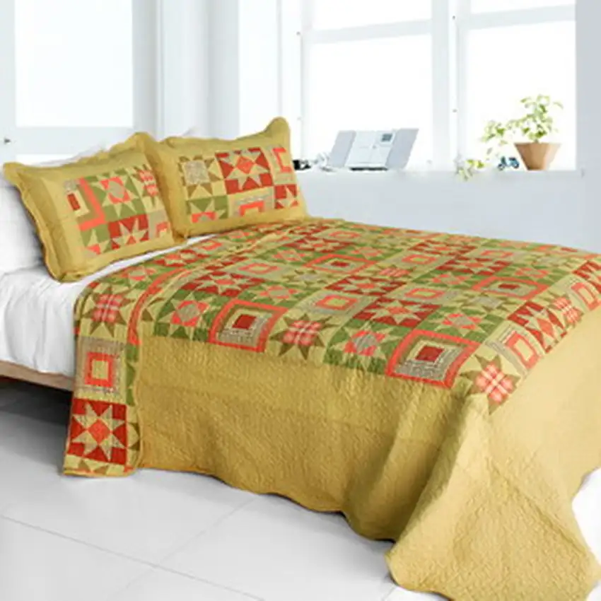Twilight Time -  Cotton 3PC Vermicelli-Quilted Patchwork Quilt Set (Full/Queen Size) Photo 2