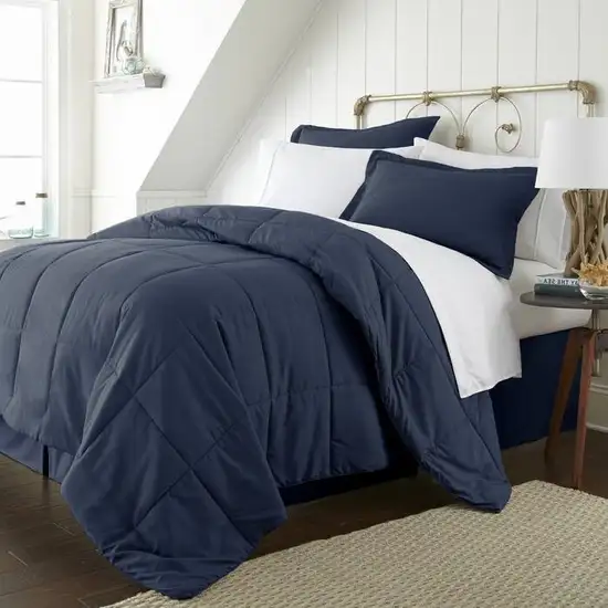 Twin Microfiber Baffle-Box 6-Piece Reversible Bed-in-a-Bag Comforter Set - Navy Photo 2