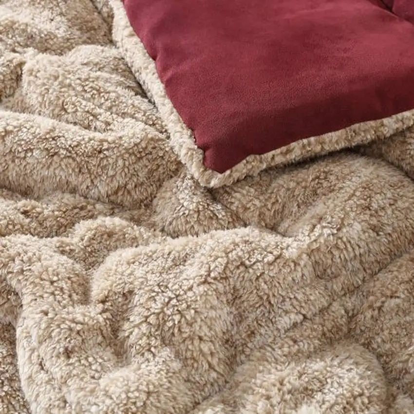 Twin Plush Sherpa Reversible Micro Suede Comforter Set in Marron Photo 3