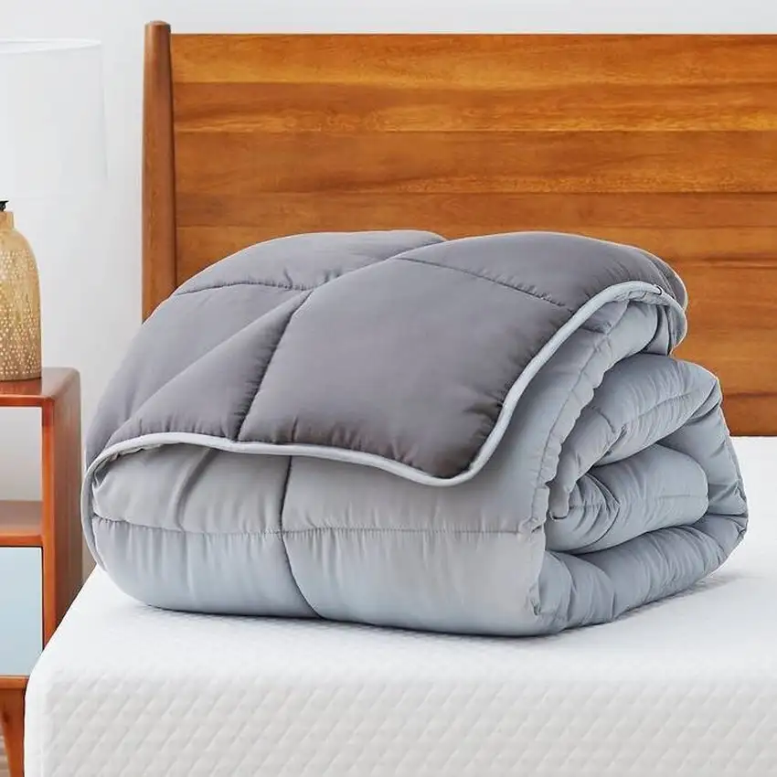 Twin Size All Seasons Plush Light/Dark Grey Reversible Polyester Down Alternative Comforter Photo 4