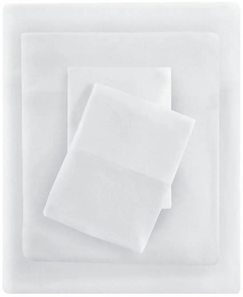 Twin Size 4-Piece Cotton Blend Jersey Sheet Set in White Photo 2
