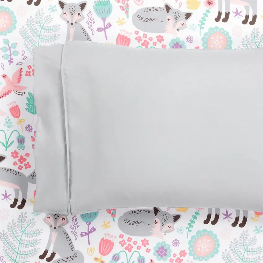 Twin Size Pink Grey Fox Soft 4 Piece Sheet Set Photo 5