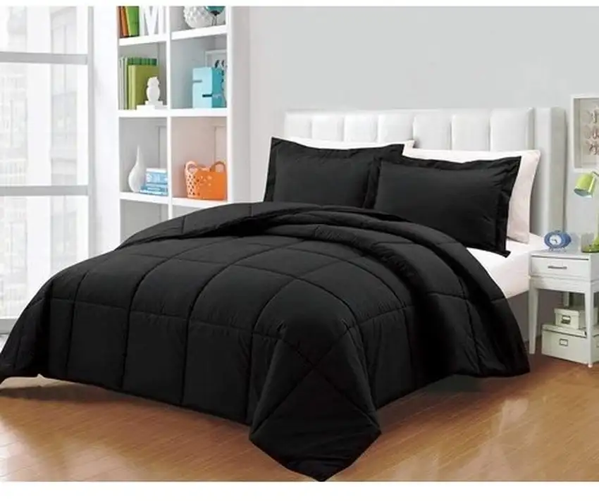 Twin Size Reversible Microfiber Down Alternative Comforter Set in Black Photo 2