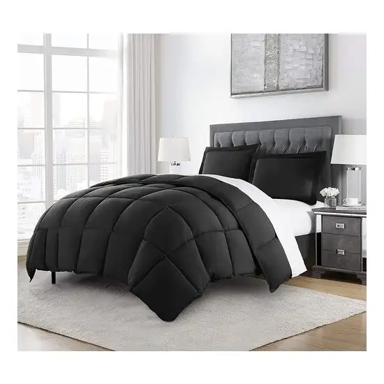Twin Size Reversible Microfiber Down Alternative Comforter Set in Black Photo 1