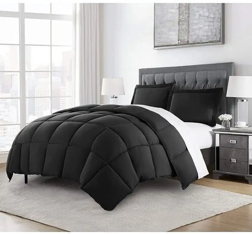 Twin Size Reversible Microfiber Down Alternative Comforter Set in Black Photo 1