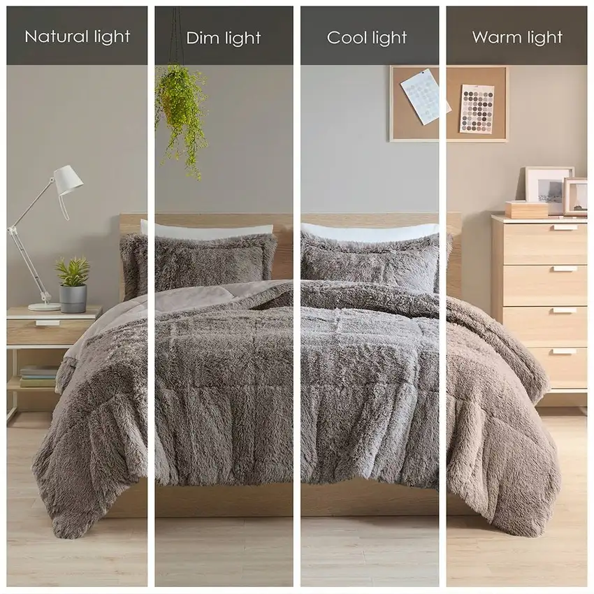 Twin/Twin XL Grey Soft Sherpa Faux Fur 2-Piece Comforter Set with Pillow Shams Photo 5