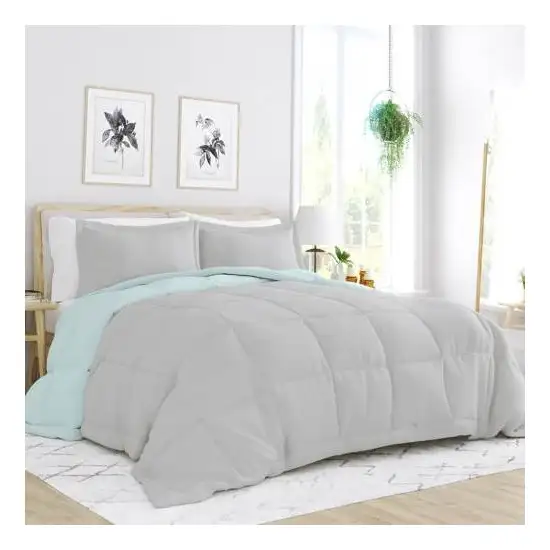Twin/Twin XL 2-Piece Microfiber Reversible Comforter Set Aqua Blue and Grey Photo 2