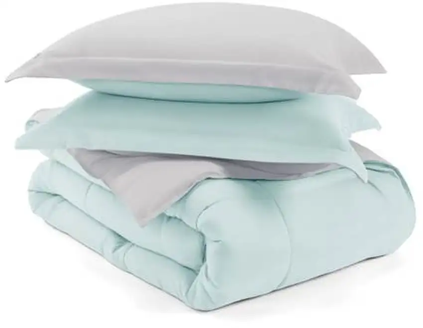 Twin/Twin XL 2-Piece Microfiber Reversible Comforter Set Aqua Blue and Grey Photo 3