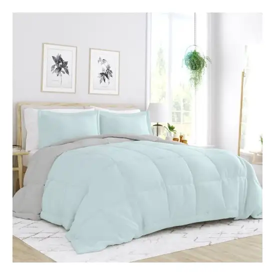Twin/Twin XL 2-Piece Microfiber Reversible Comforter Set Aqua Blue and Grey Photo 1