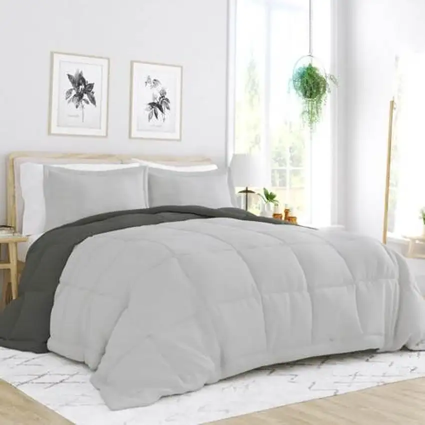 Twin/Twin XL 2-Piece Microfiber Reversible Comforter Set Grey / Light Grey Photo 2