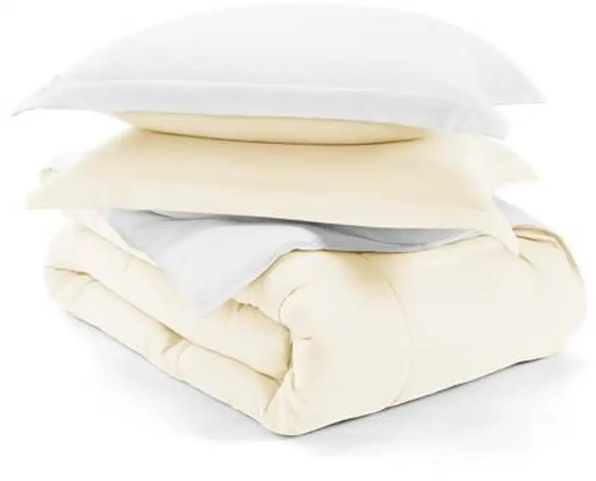 Twin/Twin XL 2-Piece Microfiber Reversible Comforter Set in White and Cream Photo 5