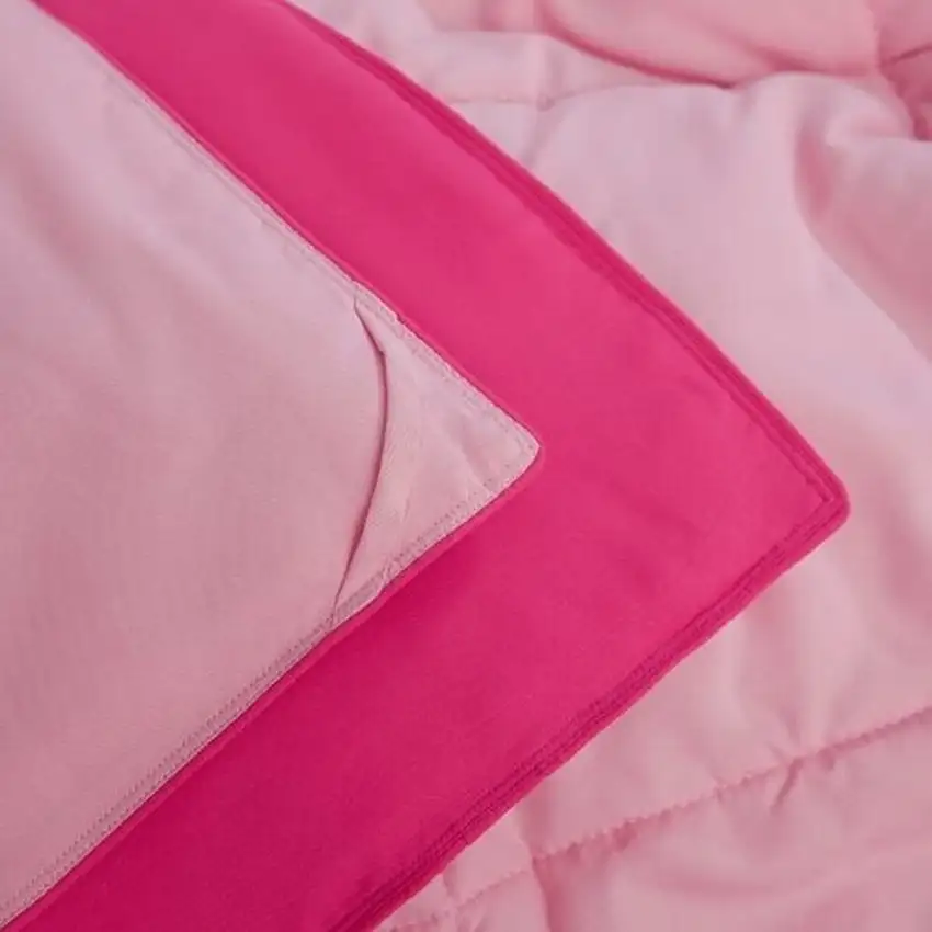 Twin/Twin XL Traditional Microfiber Reversible 3 Piece Comforter Set in Pink Photo 4