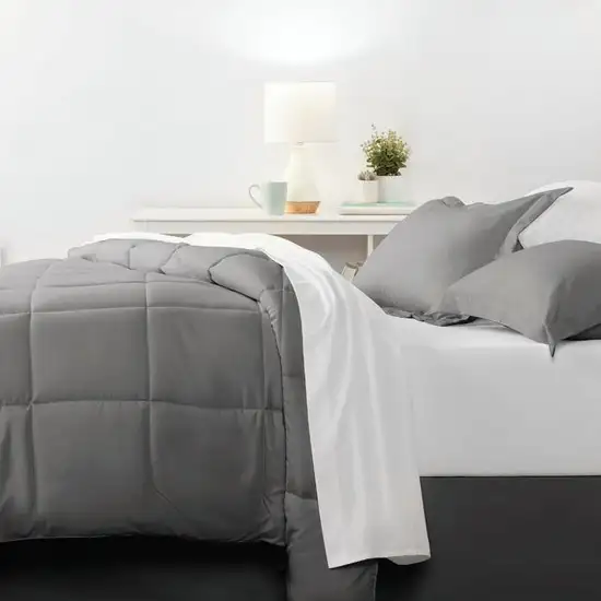 Twin XL size 6-Piece Microfiber Reversible Bed-in-a-Bag Comforter Set in Grey Photo 4
