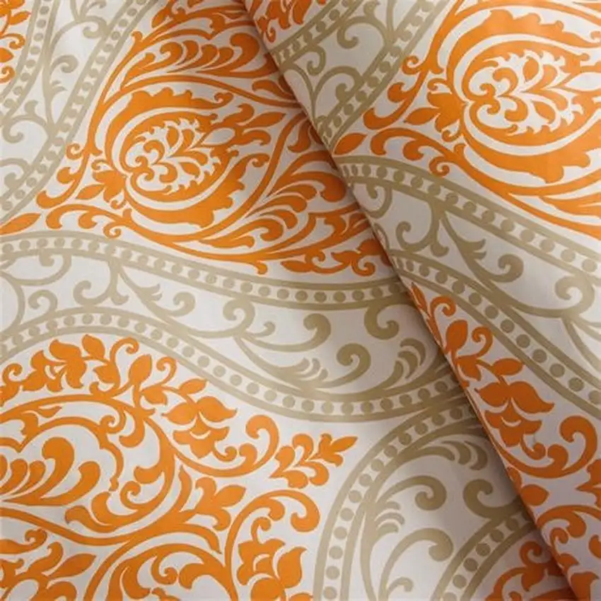 Twin size 4-Piece Orange White Damask Print Comforter Set Photo 5