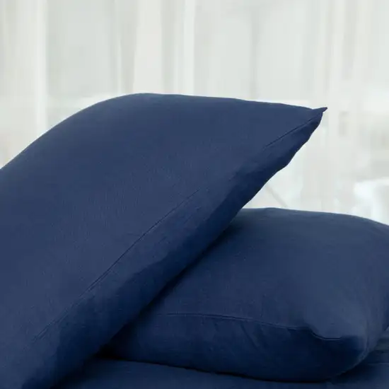 Two Piece Navy Blue Linen King Pillowcases Photo 6