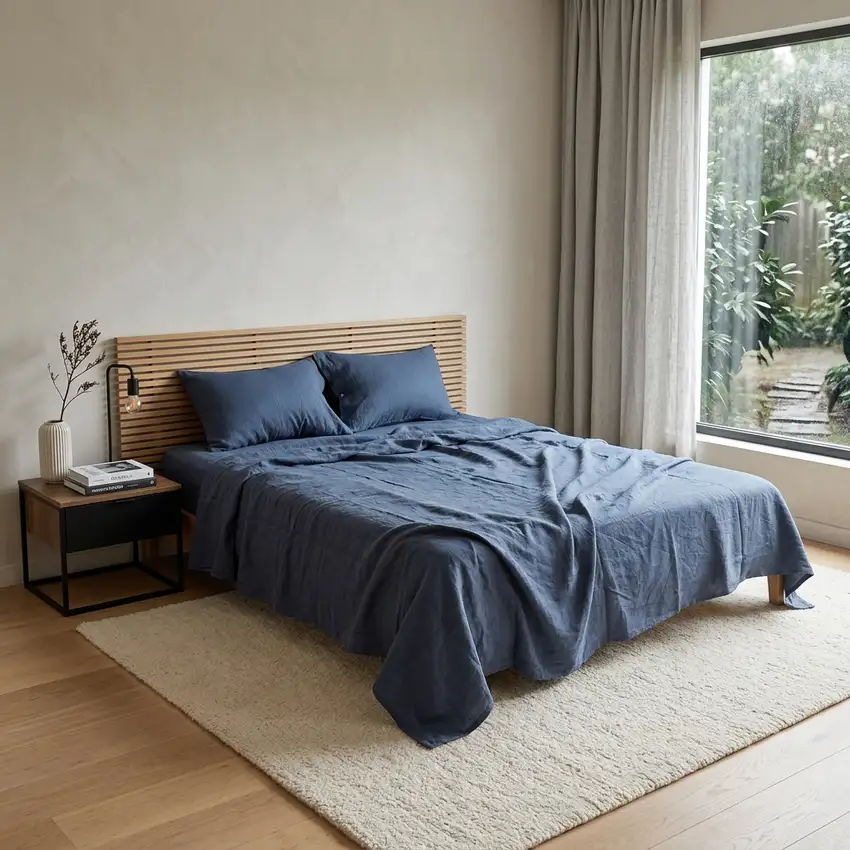 Set of Two Navy Blue Linen King Pillowcases Photo 1