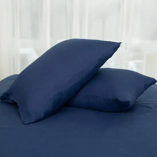 Two Piece Navy Blue Linen King Pillowcases Photo 4
