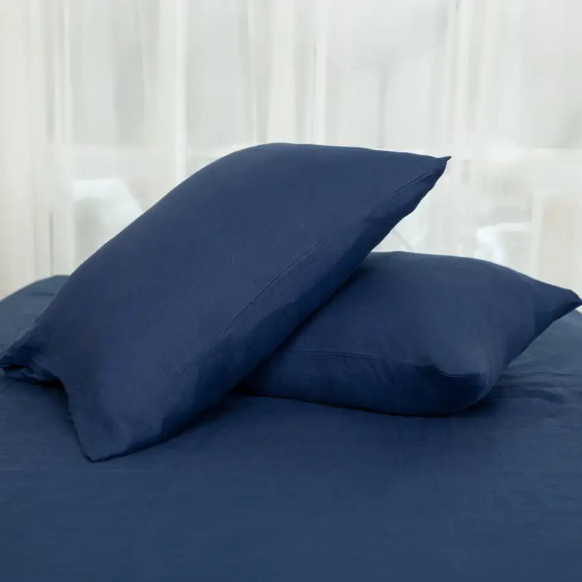 Two Piece Navy Blue Linen King Pillowcases Photo 4
