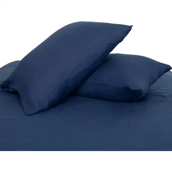 Two Piece Navy Blue Linen King Pillowcases Photo 2