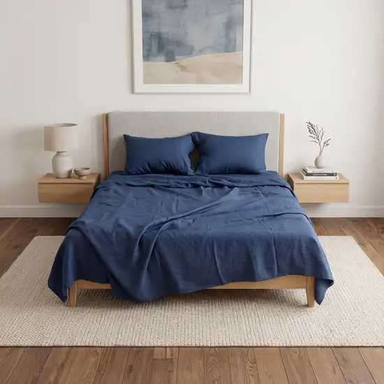 Set of Two Navy Blue Linen Standard Pillowcases Photo 1