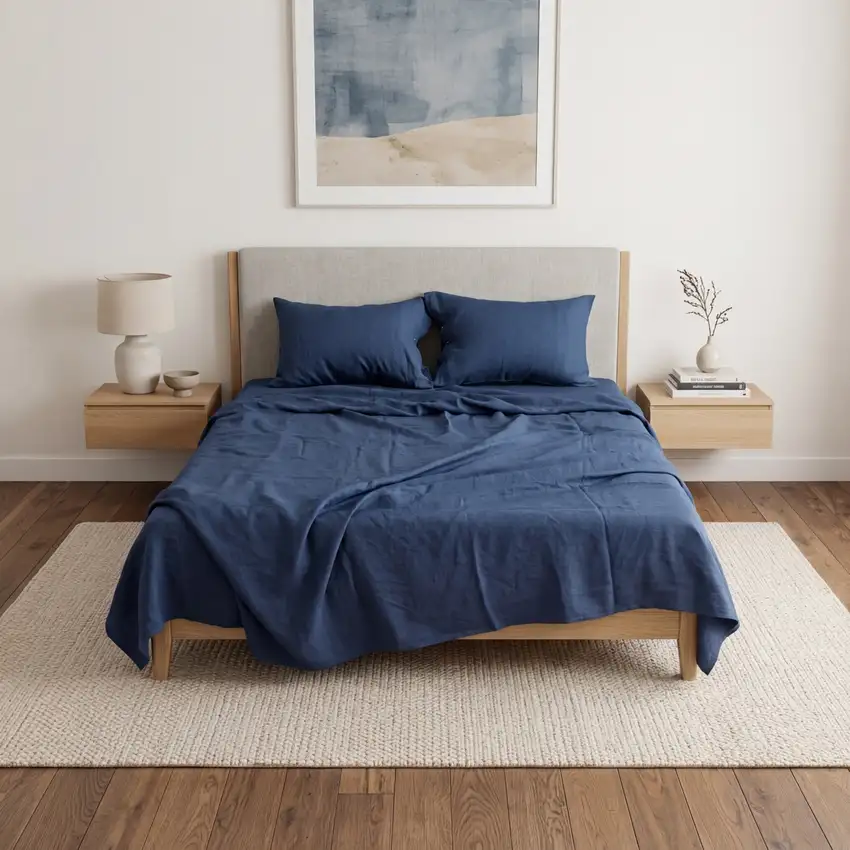Set of Two Navy Blue Linen Standard Pillowcases Photo 1