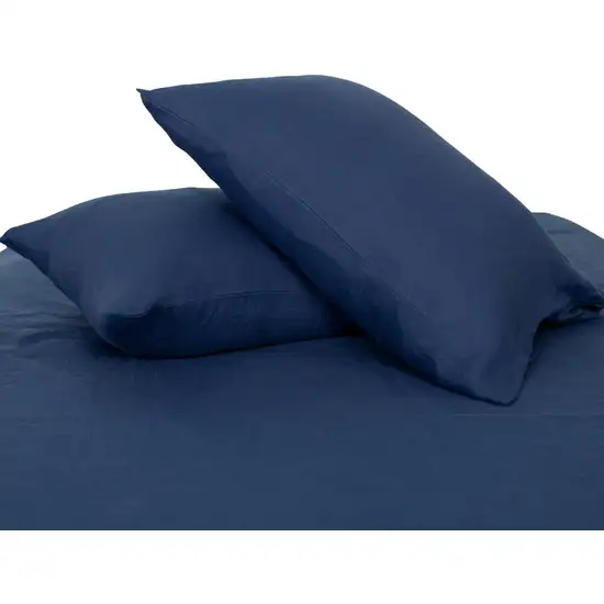 Two Piece Navy Blue Linen Standard Pillowcases Photo 3