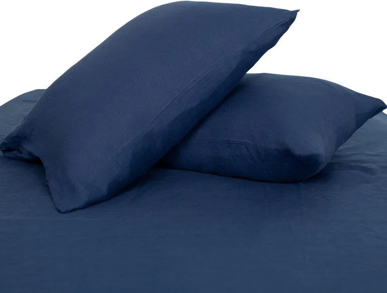 Two Piece Navy Blue Linen Standard Pillowcases Photo 3